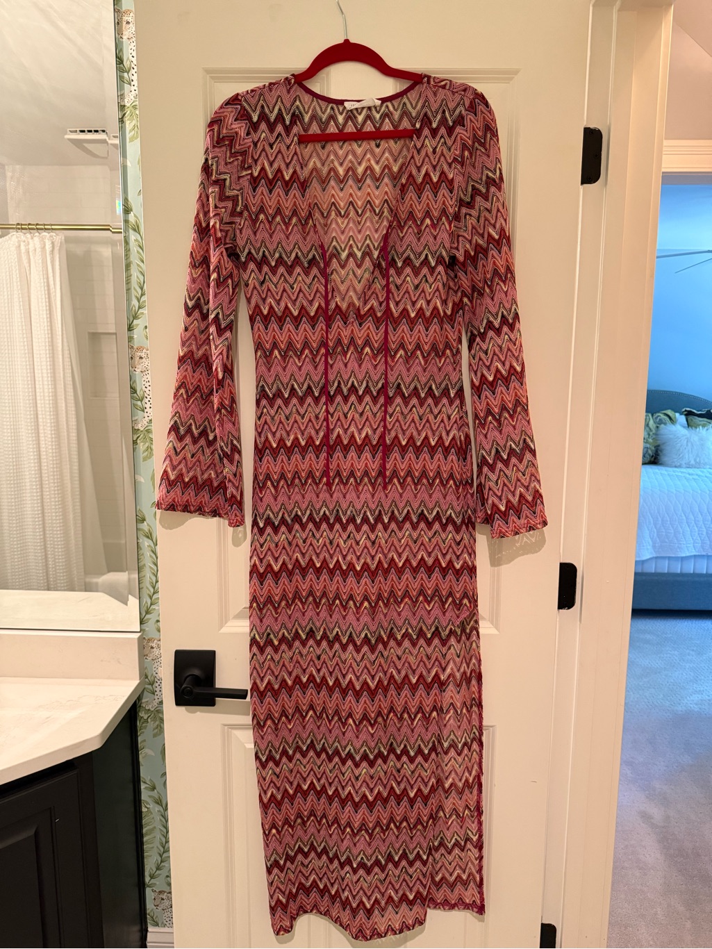 12th Tribe Pink Chevron Long Sleeve Knit Maxi Dress